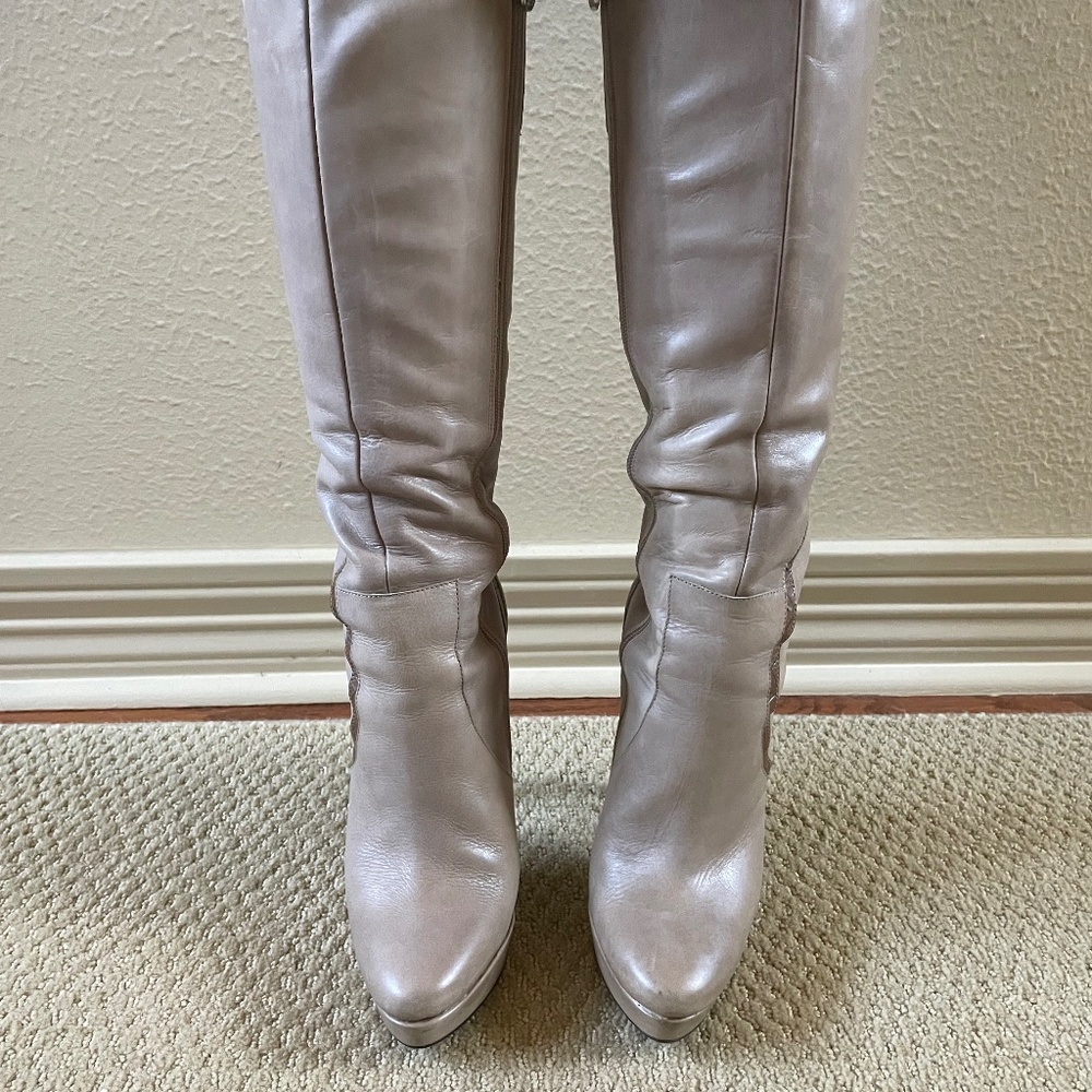 Sexy Lisa Pliner Taupe Knee High Leather Boots (8) - Picture 3 of 8